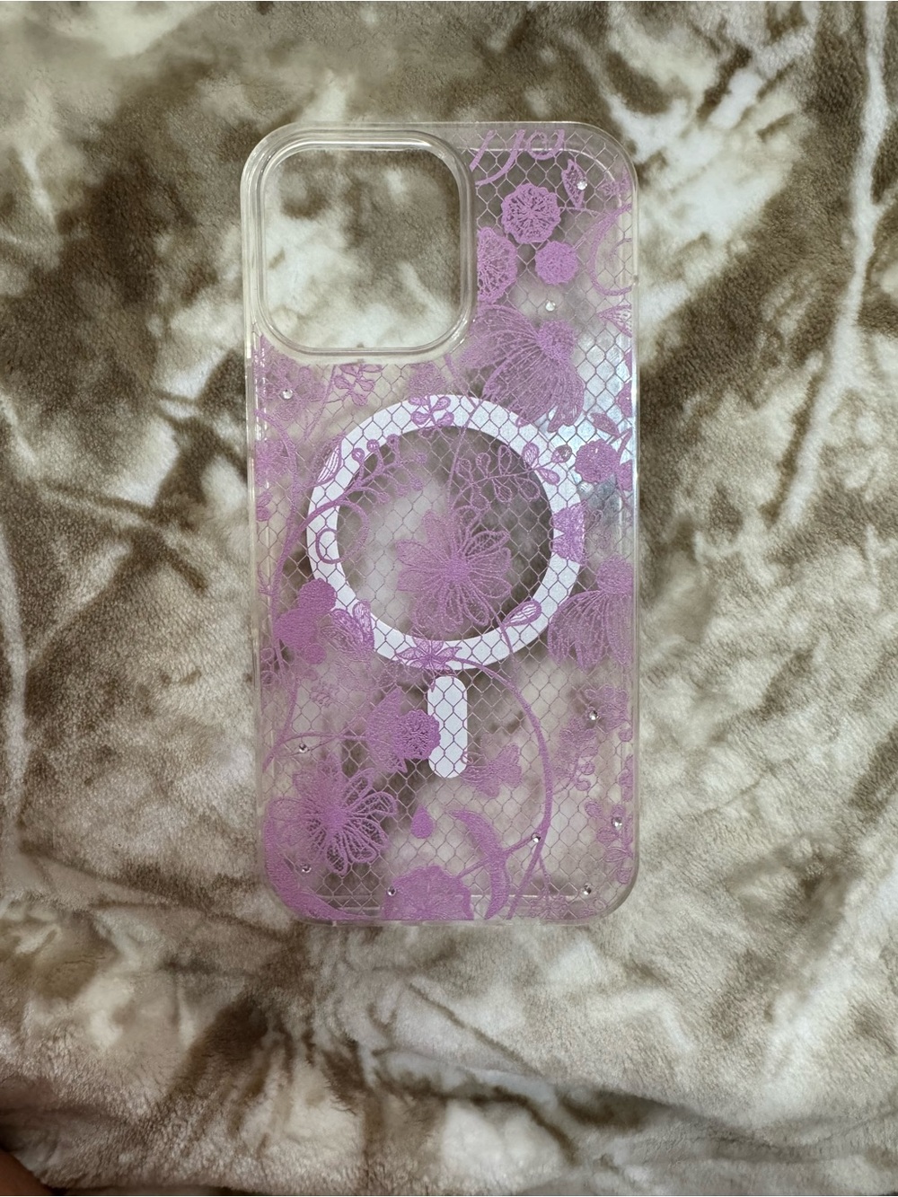 Apple Clear iPhone Case with Lavender Lace and MagSafe Ring